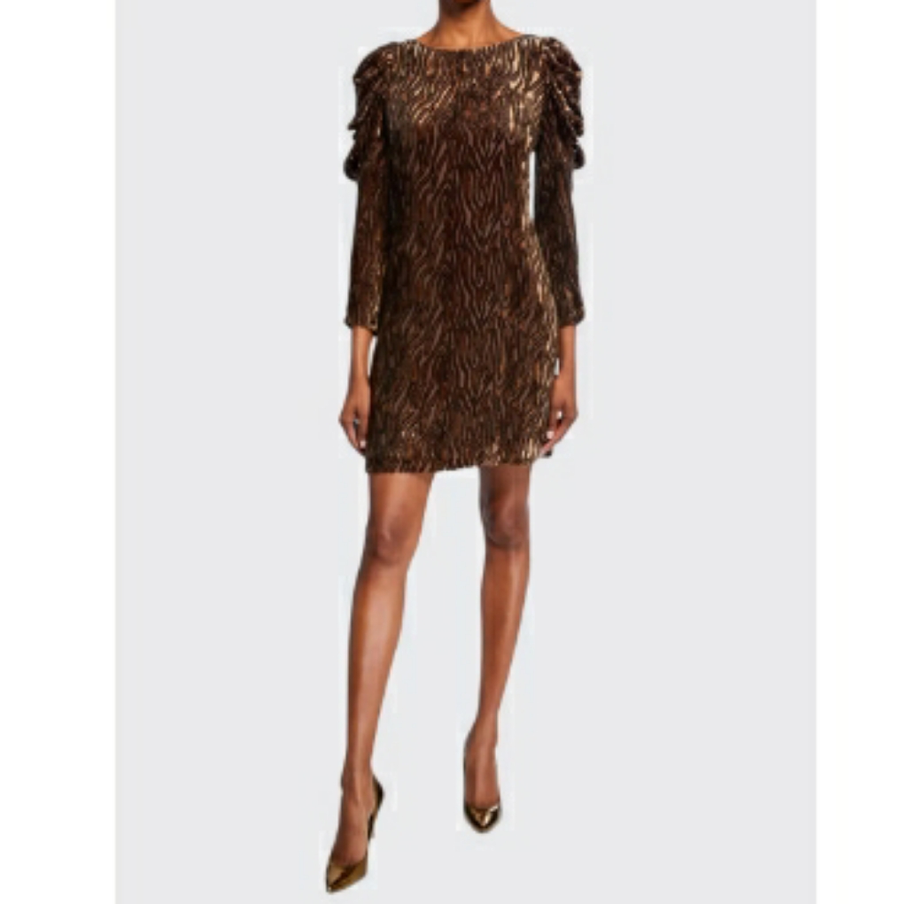 Elie Tahari 'Alex' Metallic Velvet Puff Sleeve Dre